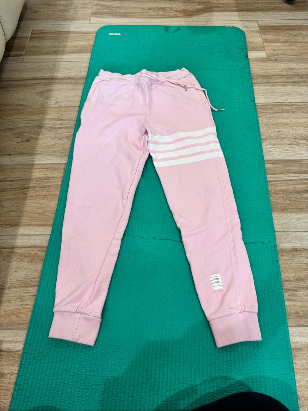 Thom Browne Pink Jogger Pants with White Stripe Bands